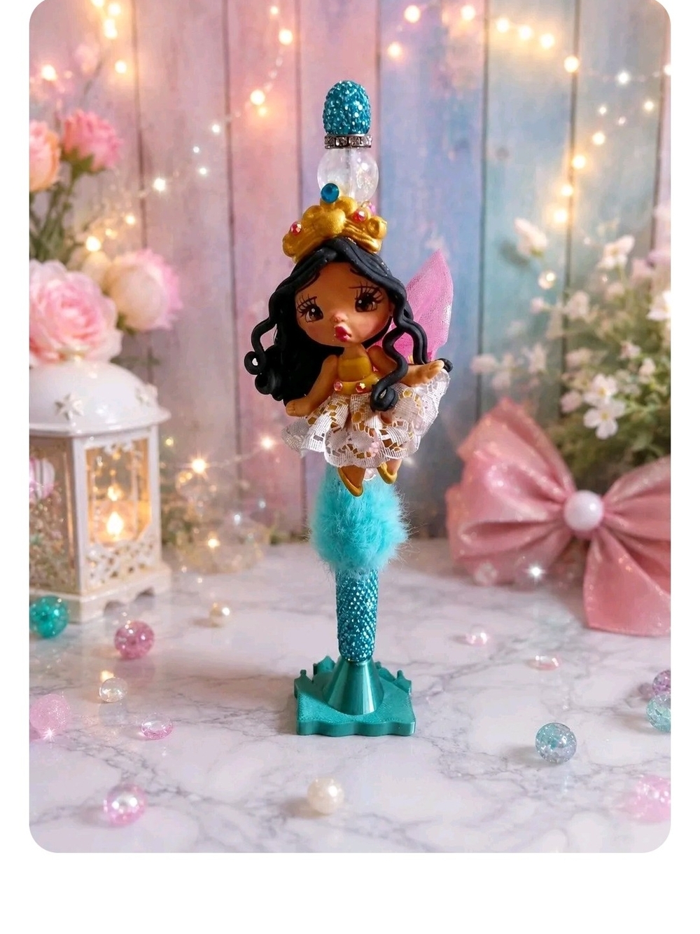 Teal Fairy Charm Pen with Plush Accent